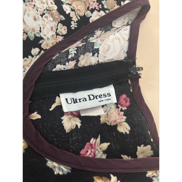 Ultra Dress New York Fit & Flare Dress Women VTG Floral Round Neck Back Zipper - Picture 6 of 8
